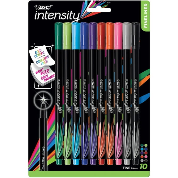 BIC Intensity Fineliner Felt Pens, Fine Point (0.4 mm), Assorted Colors, 10-Count