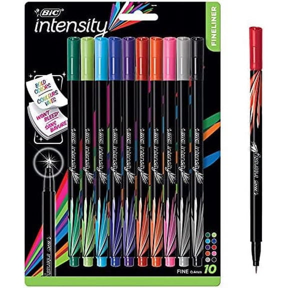 BIC Intensity Fineliner Marker Pen, Fine Point (0.4 mm), Assorted Colors, 10-Count, Model Number: FPINFAP10
