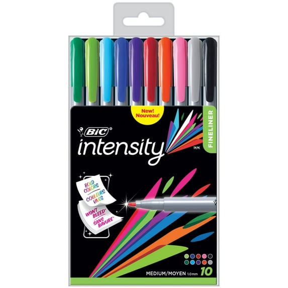 BIC Intensity Fineliner Marker Pen, Medium Point (1.0mm), Assorted Colors, 10 Count
