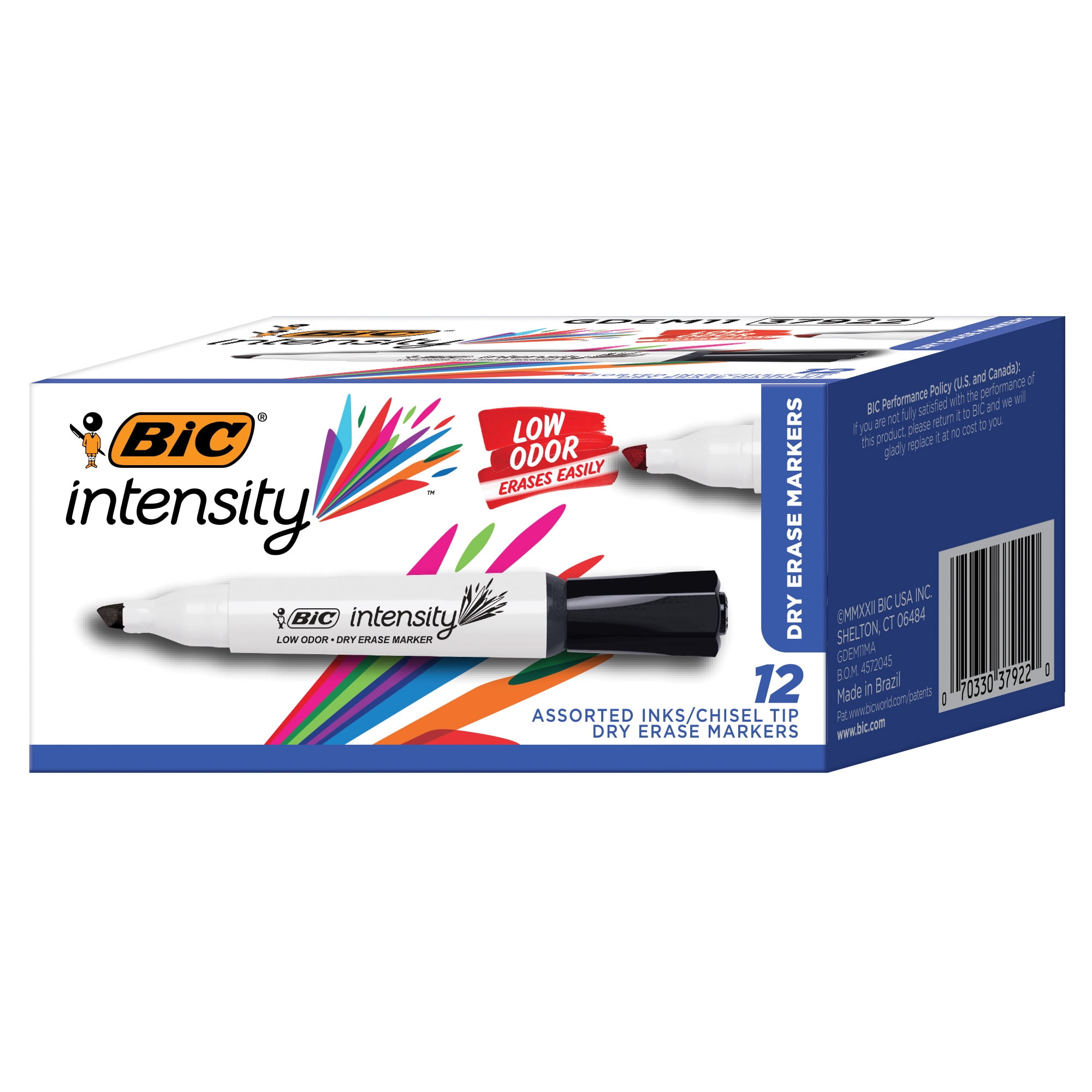 BIC Intensity Low Odor Dry Erase Marker, 12 Pack, Chisel Tip, Assorted ...