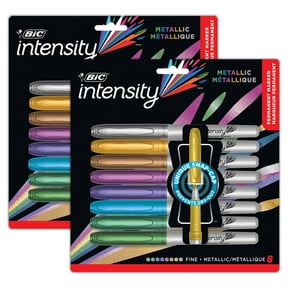 BIC Intensity Metallic Permanent Markers, Fine Point, Assorted Metallic, 8 Per Pack, 2 Packs