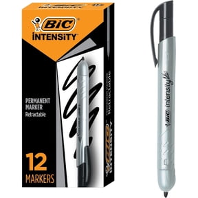 BIC Intensity Permanent Markers, Fine Bullet Tip, Black, 12-Count Pack | Retractable Design, For Teachers and Office Supplies, Fade- and Water-Resistant Ink, Quick-Drying