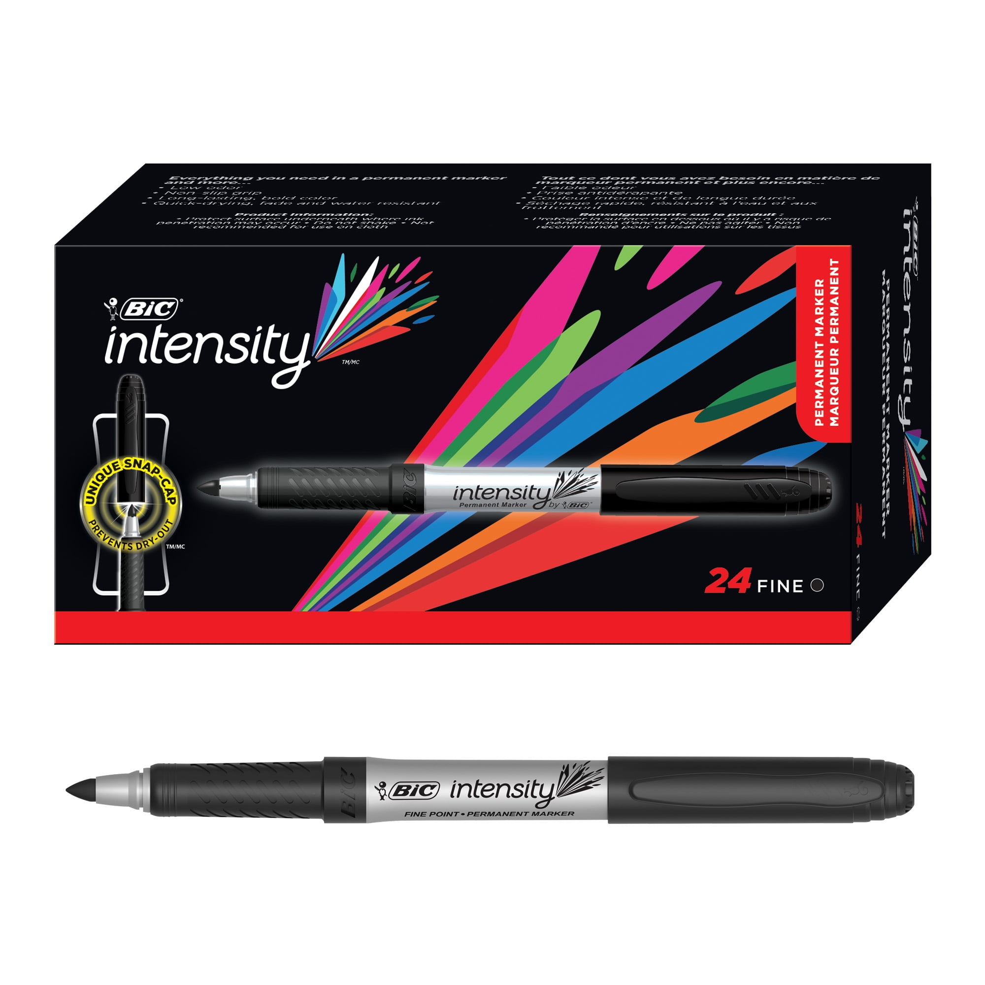BIC Intensity Permanent Markers, Fine Point, Black, 24-Count