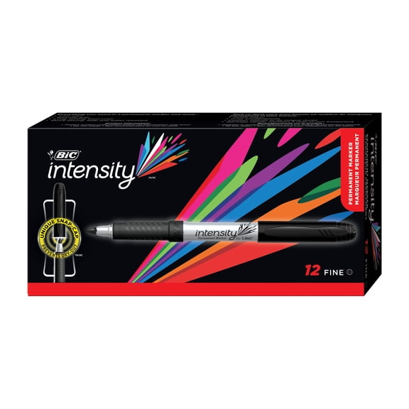 BIC Intensity Permanent Markers, Fine Point, Black, Low Odor, 12-Count