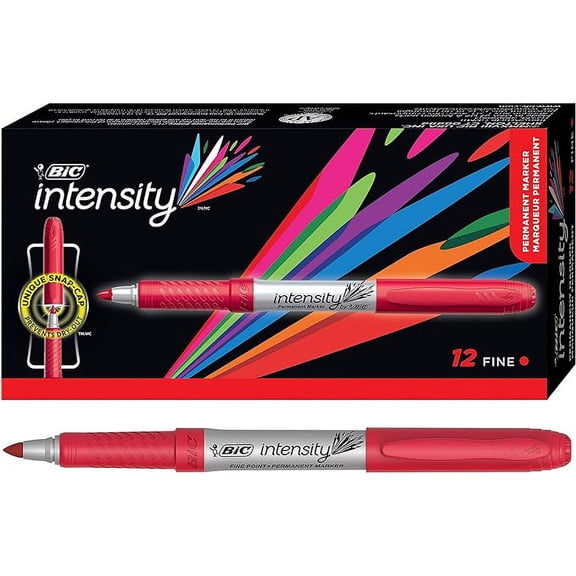 BIC Intensity Permanent Markers, Fine Point, Red, Vibrant & Long-Lasting, 12-Count