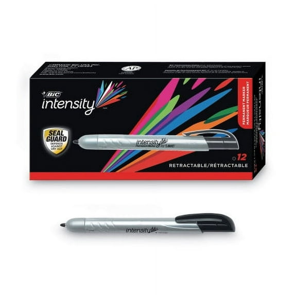 BIC Intensity Retractable Permanent Marker, Fine Bullet Tip, Black, Dozen, Each