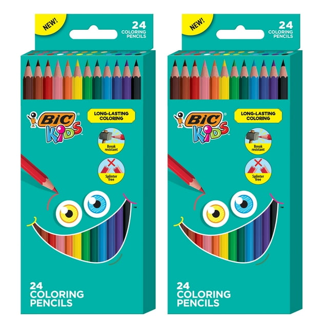 BIC Kids Coloring Pencils, Assorted Colors, 2 Packs of 24 Colored Pencils