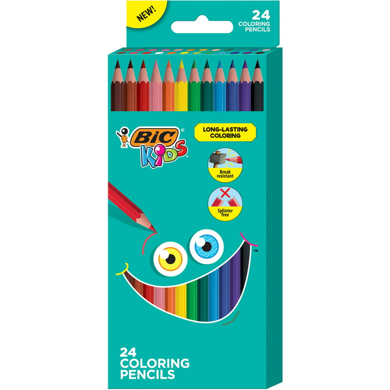 BIC Kids Coloring pencl with Break-Resistant Lead, Assorted Colors -- Pack  of 24 Colored pencl 