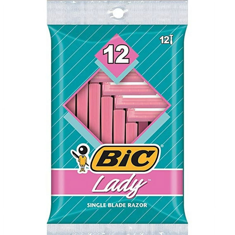 BIC Lady Shaver Razors for Women Single Blade | Disposable Razors 12 Ct |  Razors for Women Sensitive Skin | Womens Razors for Shaving Bikini Area 