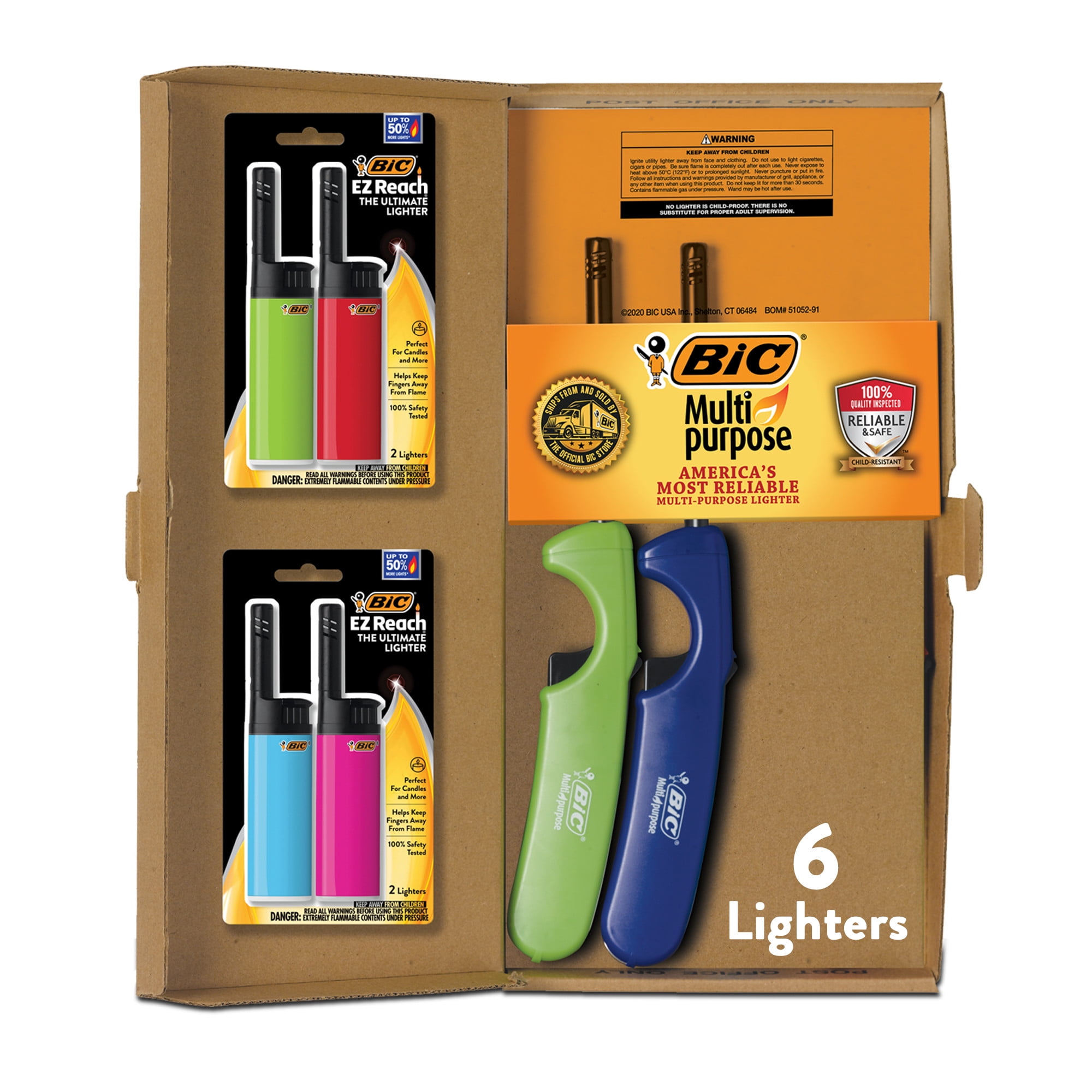 BIC Lighter Combination Pack, 2 Multi Purpose Lighters with Long Metal Wand, Classic Collection