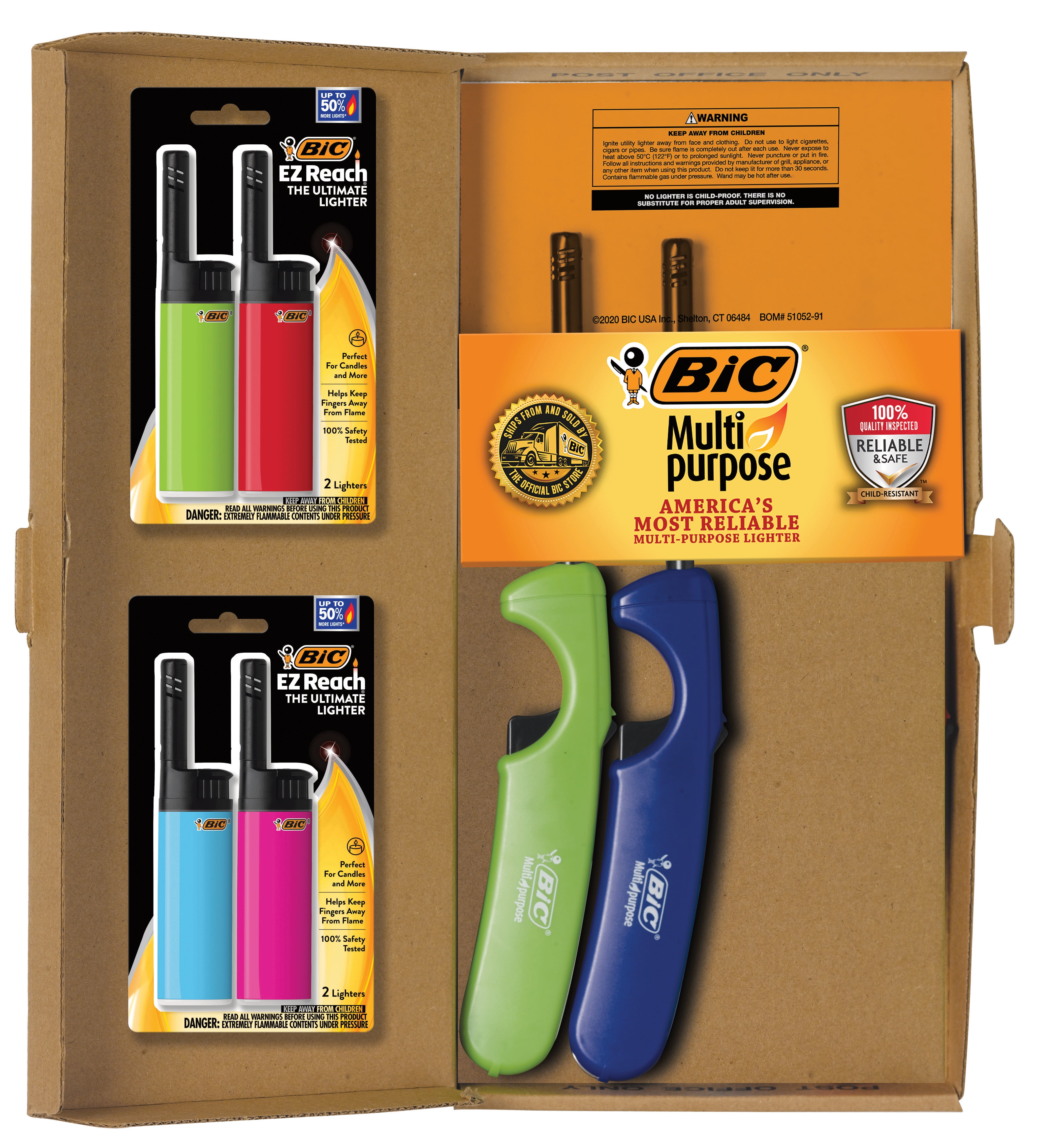 BIC Lighter Combination Pack, 4 Multi-Purpose and 2 EZ Reach, Assorted Colors