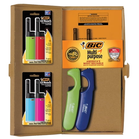 BIC Lighter Combination Pack, 4 Multi-Purpose and 2 EZ Reach, Assorted Colors