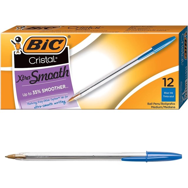 BIC MS11BE Cristal Xtra Smooth Ballpoint Stick Pen, Blue Ink, 1mm