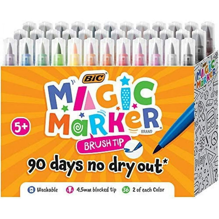 BIC Magic Marker, Brush Tip Marker, Assorted Ink Colors, Kids Coloring,  36-Count Bulk Pack of Markers for Kids 