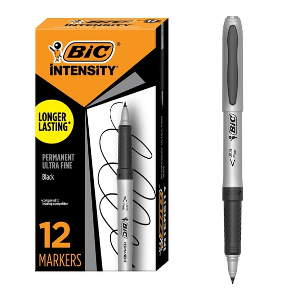 BIC Intensity Black Permanent Markers, Ultra Fine Point, 12-Count