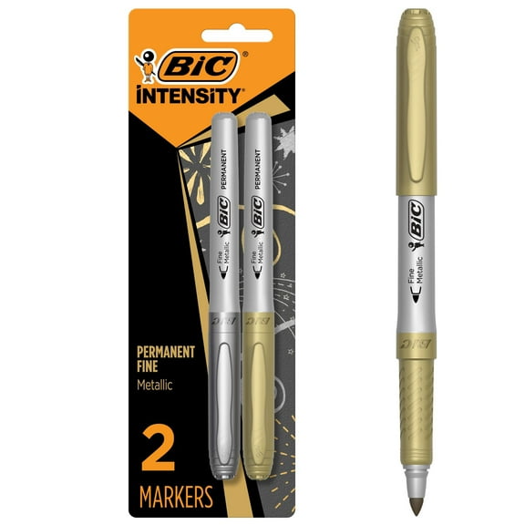 BIC Marking Permanent Marker, Metallic, Fine Point, Assorted Colors, 2-Count