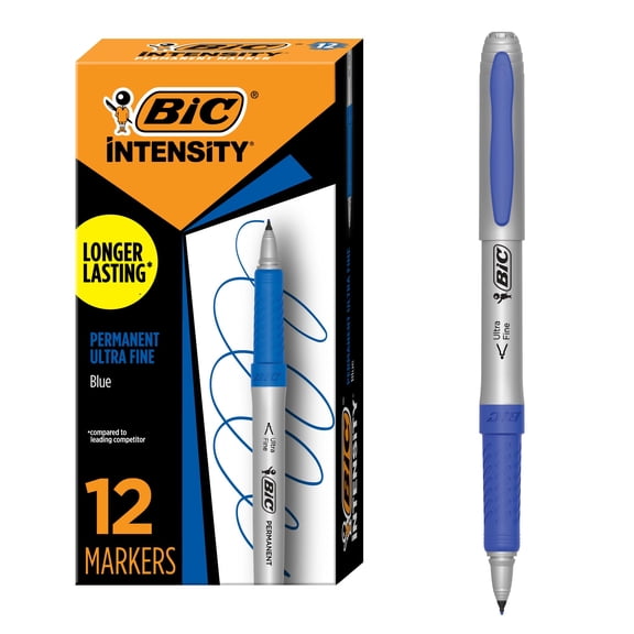 BIC Intensity Blue Permanent Markers, Ultra Fine Point, 12-Count