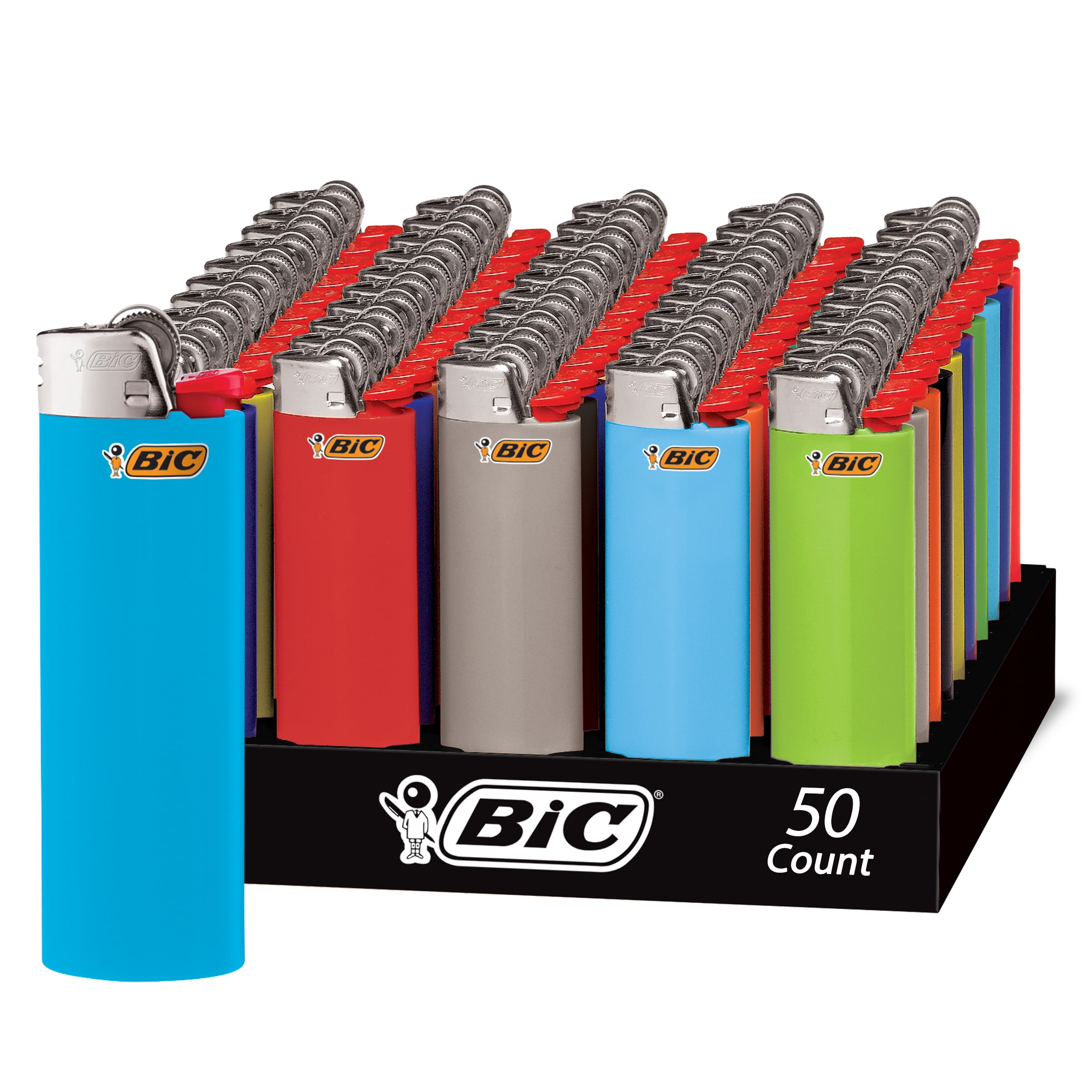 moral knap Pløje BIC Maxi Pocket Lighter, Classic Collection, Assorted Dark Blue, Red, Gray,  Light Blue, Pink, Black and Purple Unique Lighter Colors, 50 Count Tray of  Lighters - Walmart.com