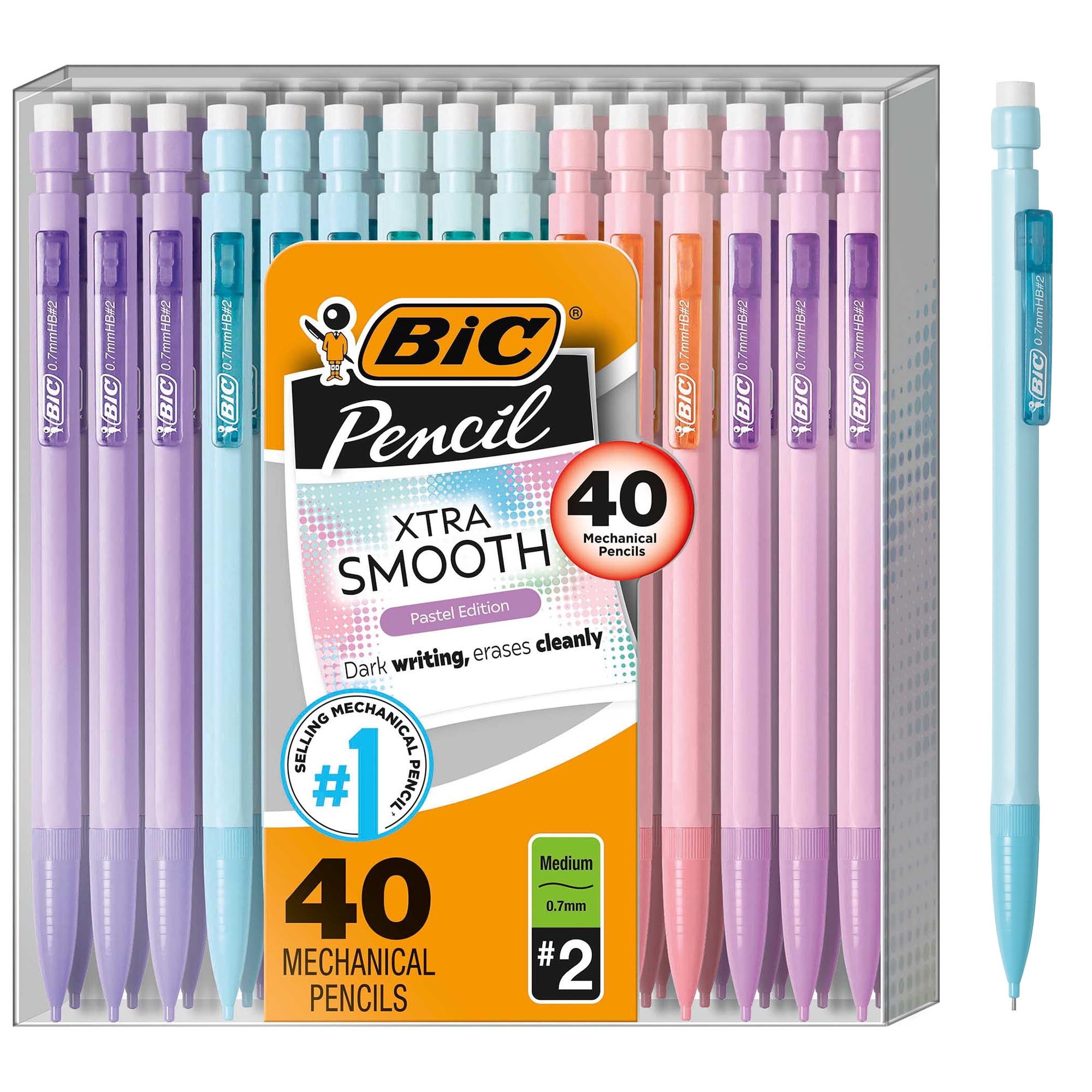 BIC Xtra Smooth Pastel Mechanical Pencils, Bulk Pack for Kids, 0.7 mm, 40-Count