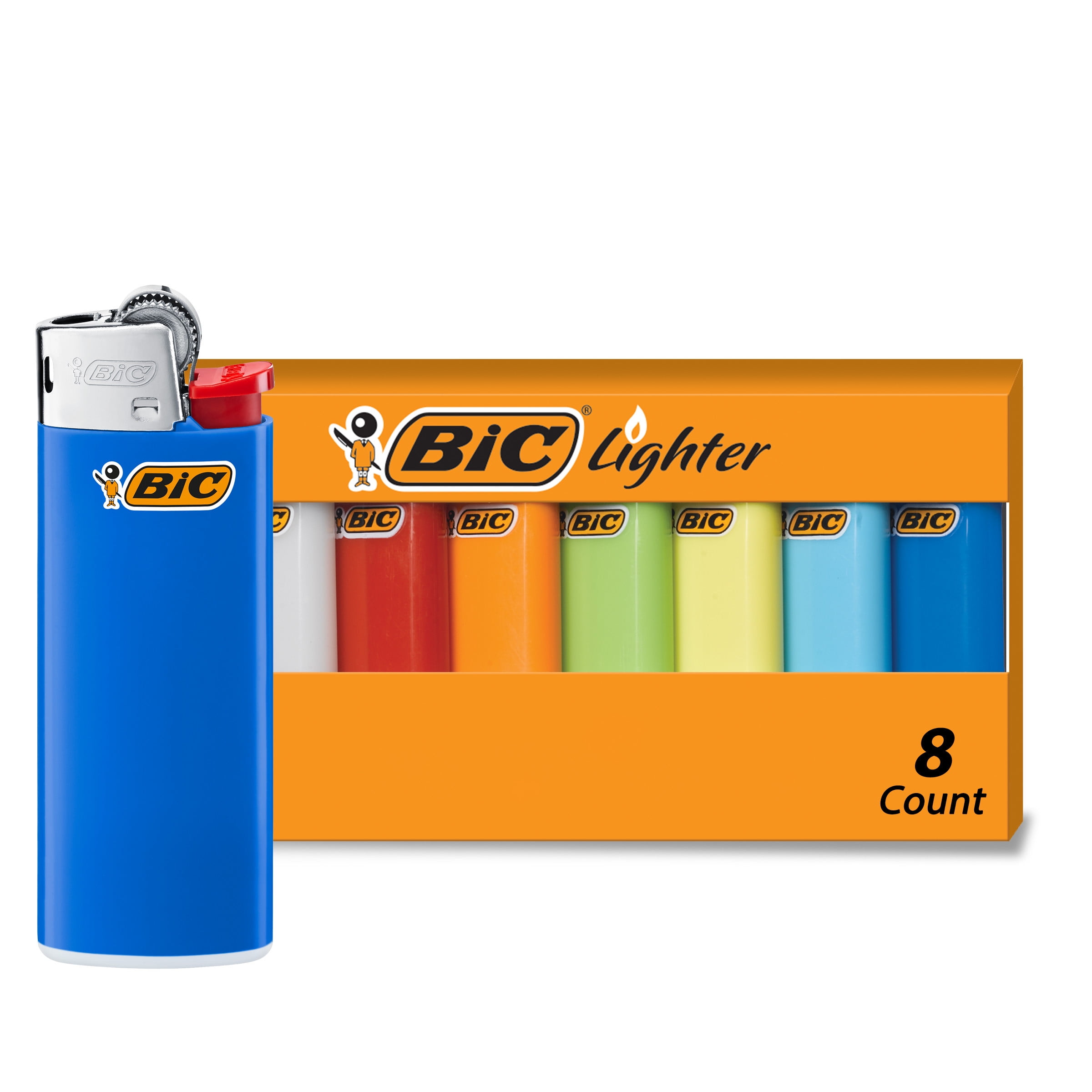 BIC Mini Lighter, Assorted Colors, Set of 8 Pocket Lighters, Safe and Reliable