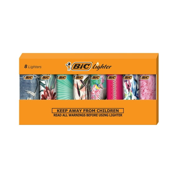 BIC Mini Lighter, Assorted Fashion Designs, Set of 8 Pocket Lighters