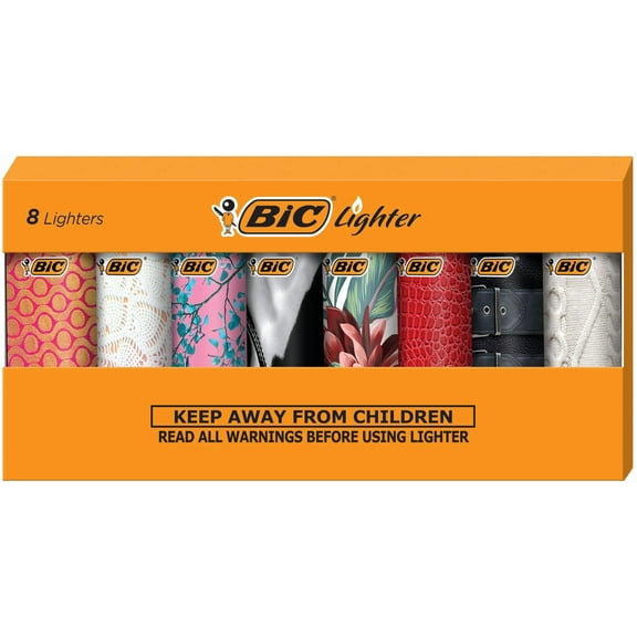 BIC Mini Lighter, Assorted Fashion Designs, Set of 8 Pocket Lighters