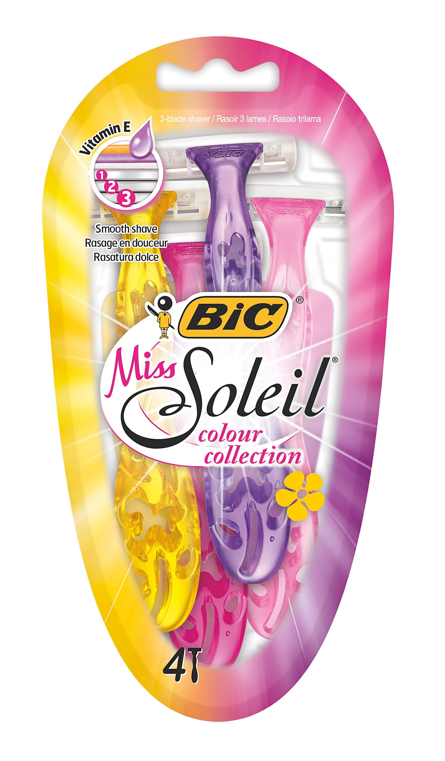 BIC Miss Soleil Colour Collection Lady Razors, Triple-Blade Razors