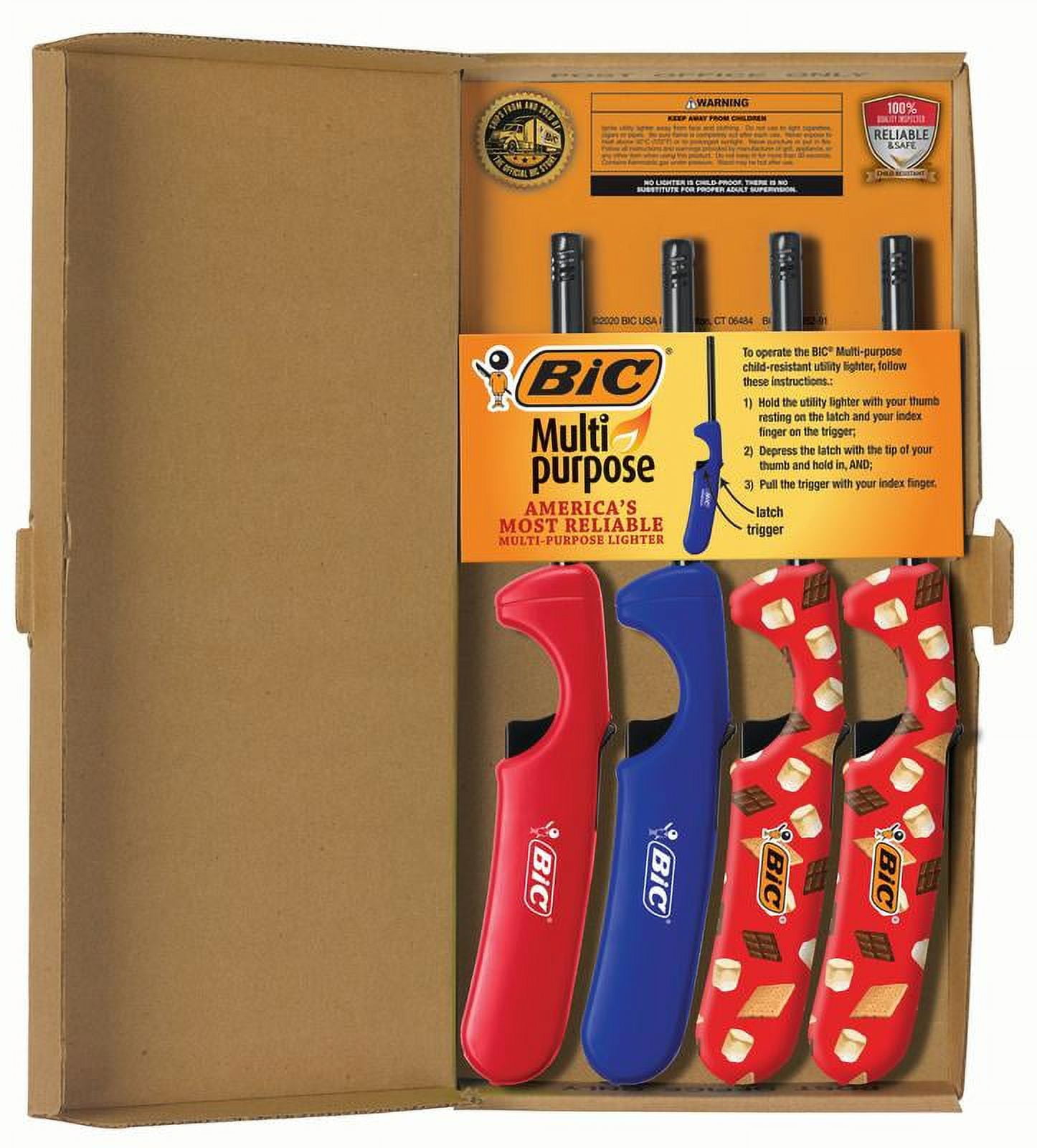 BIC Multipurpose Classic Edition Lighter, Assorted Colors, 4Pack