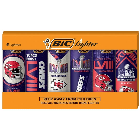 BIC Super Bowl LVIII Champion Series Pocket Lighters, Kansas City Chiefs, 6-Pack
