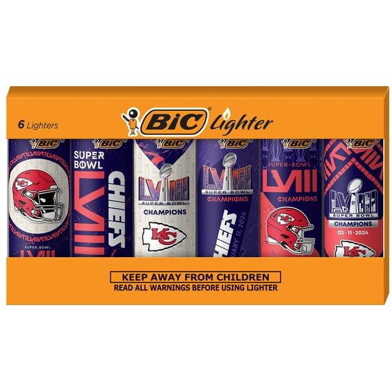 BIC Super Bowl LVIII Champion Series Pocket Lighters, Kansas City Chiefs, 6-Pack
