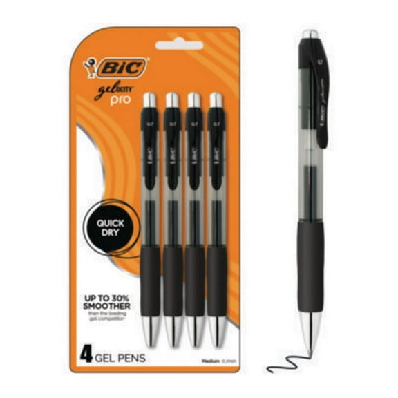 Bic Corporation RPGLP4BLK Gel-ocity Pro Gel Pen, Retractable, Medium 0.7 Mm, Black Ink, Translucent Black/black Barrel, 4/pack