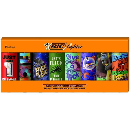 BIC Pocket Lighter, Special Edition Flick My BIC Collection, Assorted Unique Lighter Designs, 8 Count Pack of Lighters