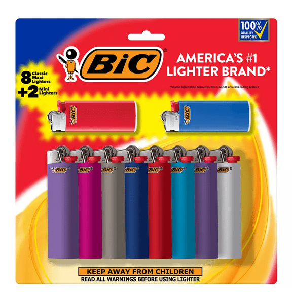 BIC Pocket Lighters 10 Pack (8 Maxi with 2 Mini)