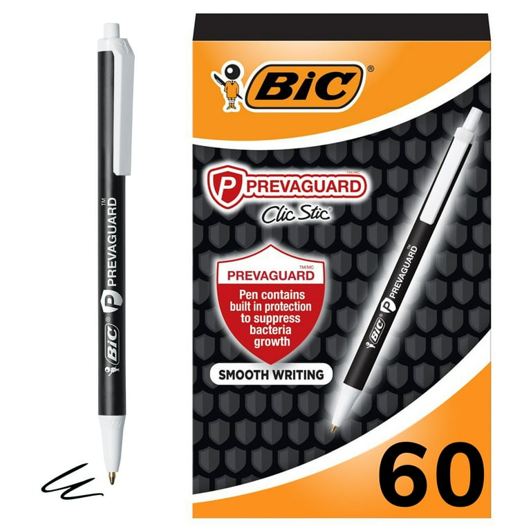 BIC PrevaGuard Clic Stic Antimicrobial Pens - Medium Pen Point - 1 mm Pen Point Size - Retractable - Black - 60 / Box BIC PrevaGuard Clic Stic Antimicrobial Pens - Medium Pen Point - 1 mm Pen Point Size - Retractable - Black - 60 / Box