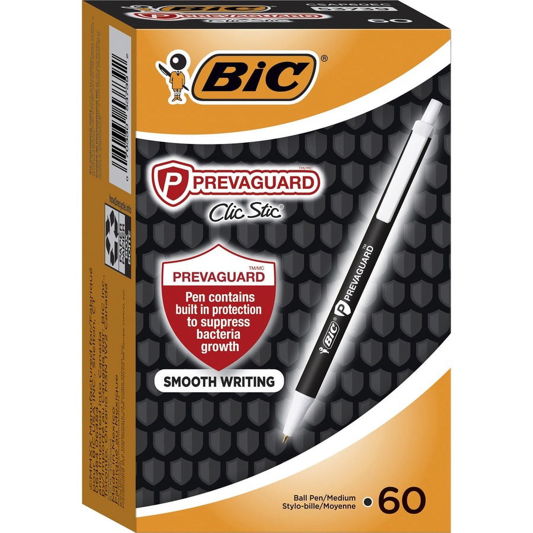 BIC PrevaGuard Clic Stic Antimicrobial Pens - Medium Pen Point - 1 mm Pen Point Size - Retractable - Black - 60 / Box BIC PrevaGuard Clic Stic Antimicrobial Pens - Medium Pen Point - 1 mm Pen Point Size - Retractable - Black - 60 / Box