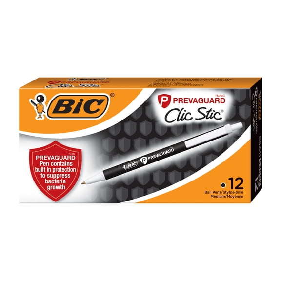 BIC Prevaguard Black Retractable Ballpoint Pens, 1.0mm, 12 Pack