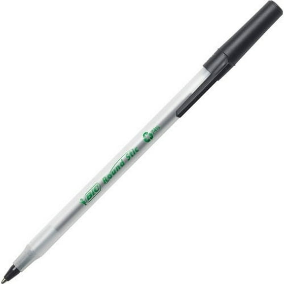 BIC Recycled Round Stic Ballpoint Pen Medium Pen Point - 1 mm Pen Point Size - Refillable - Black - Frost Polypropylene, Translucent Plastic Barrel - 50 / Box