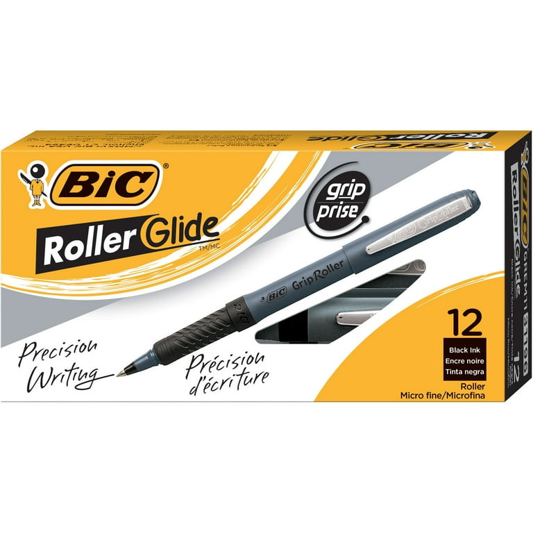 BIC Roller Glide Grip Extra Fine Point mm), Black, 12-Count