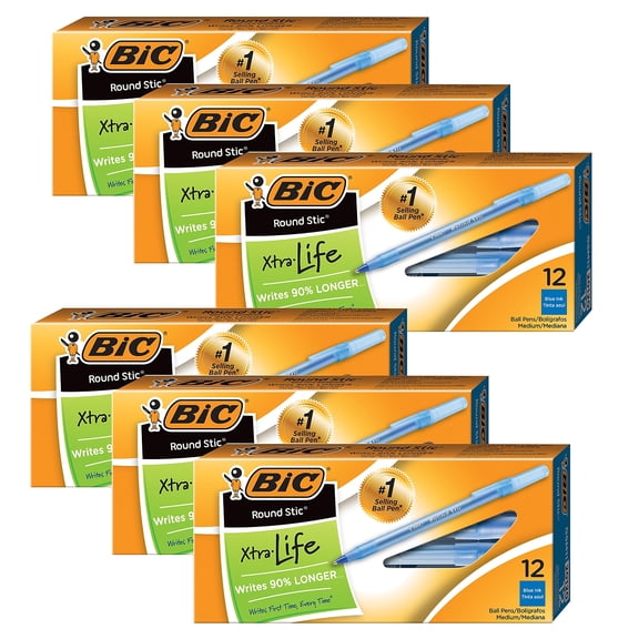 BIC Round Stic Ballpoint Pen Medium Point Blue Ink 12/Pack 6 Packs/Bundle (BICGSM11BE-6)