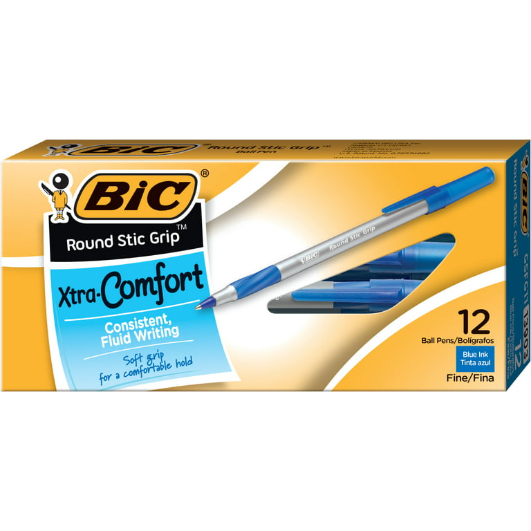 BIC Round Stic Ballpoint Pens - Fine Pen Point - Blue - Blue