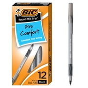 BIC Round Stic Grip Xtra Life Ball Pen, Medium Point 1.2mm, Black, 12-Count