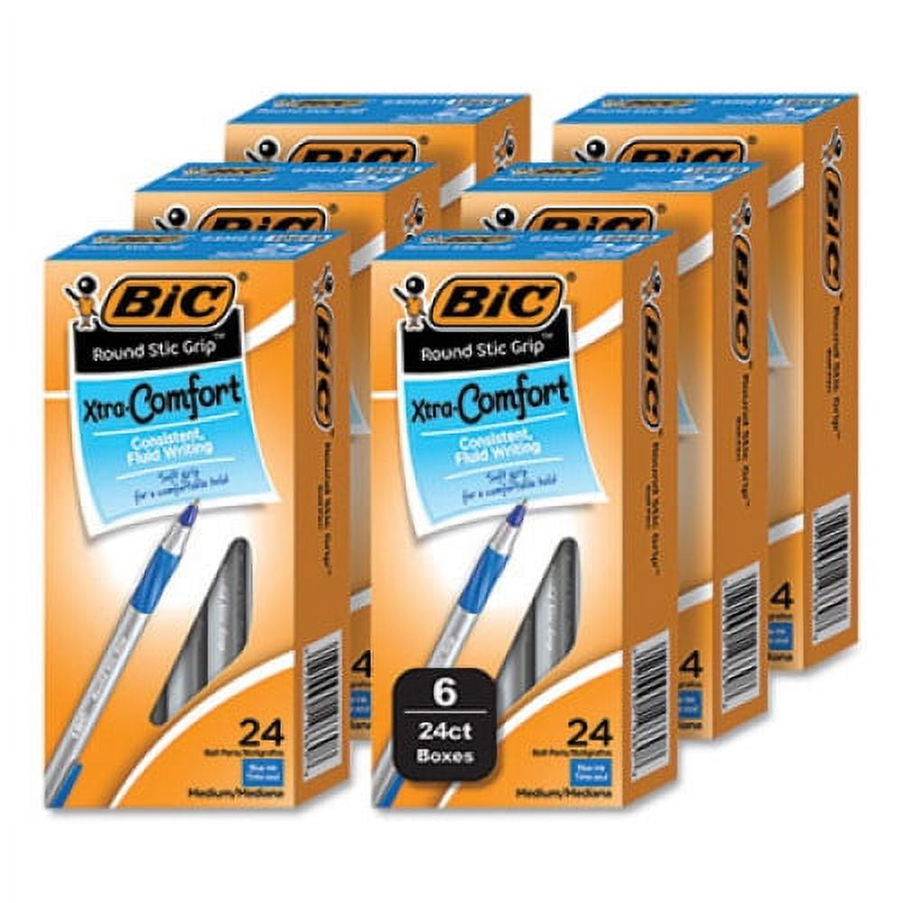 Round Stic Grip Xtra Comfort Ballpoint Pen, Medium 1 mm, Blue Ink, Gray/Blue Barrel, 24/Box, 6 Boxes/Pack Round Stic Grip Xtra Comfort Ballpoint Pen, Medium 1 mm, Blue Ink, Gray/Blue Barrel, 24/Box, 6 Boxes/Pack