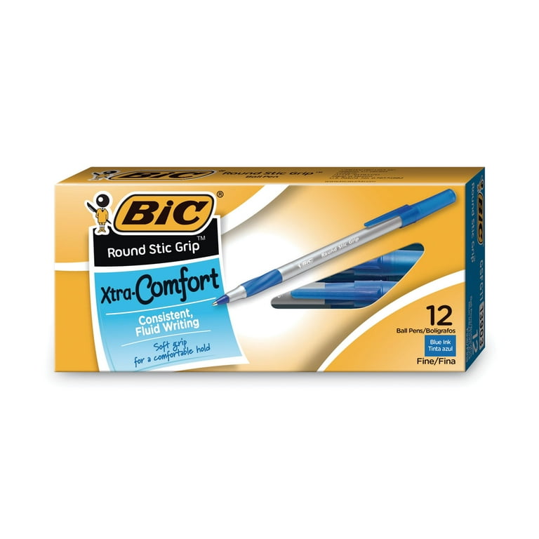Ballpoint Pen, Stick, Fine 0.7 mm, Blue Ink, Gray/Blue Barrel, Dozen Ballpoint Pen, Stick, Fine 0.7 mm, Blue Ink, Gray/Blue Barrel, Dozen