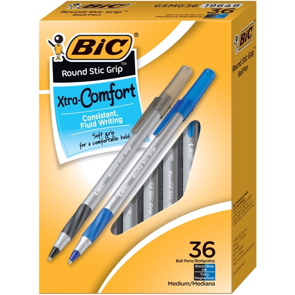 Round Stic Grip Xtra Comfort Ballpoint Pen Value Pack, Easy-Glide, Stick, Medium 1.2Mm, Assorted Ink And Barrel Colors, 36/Pk