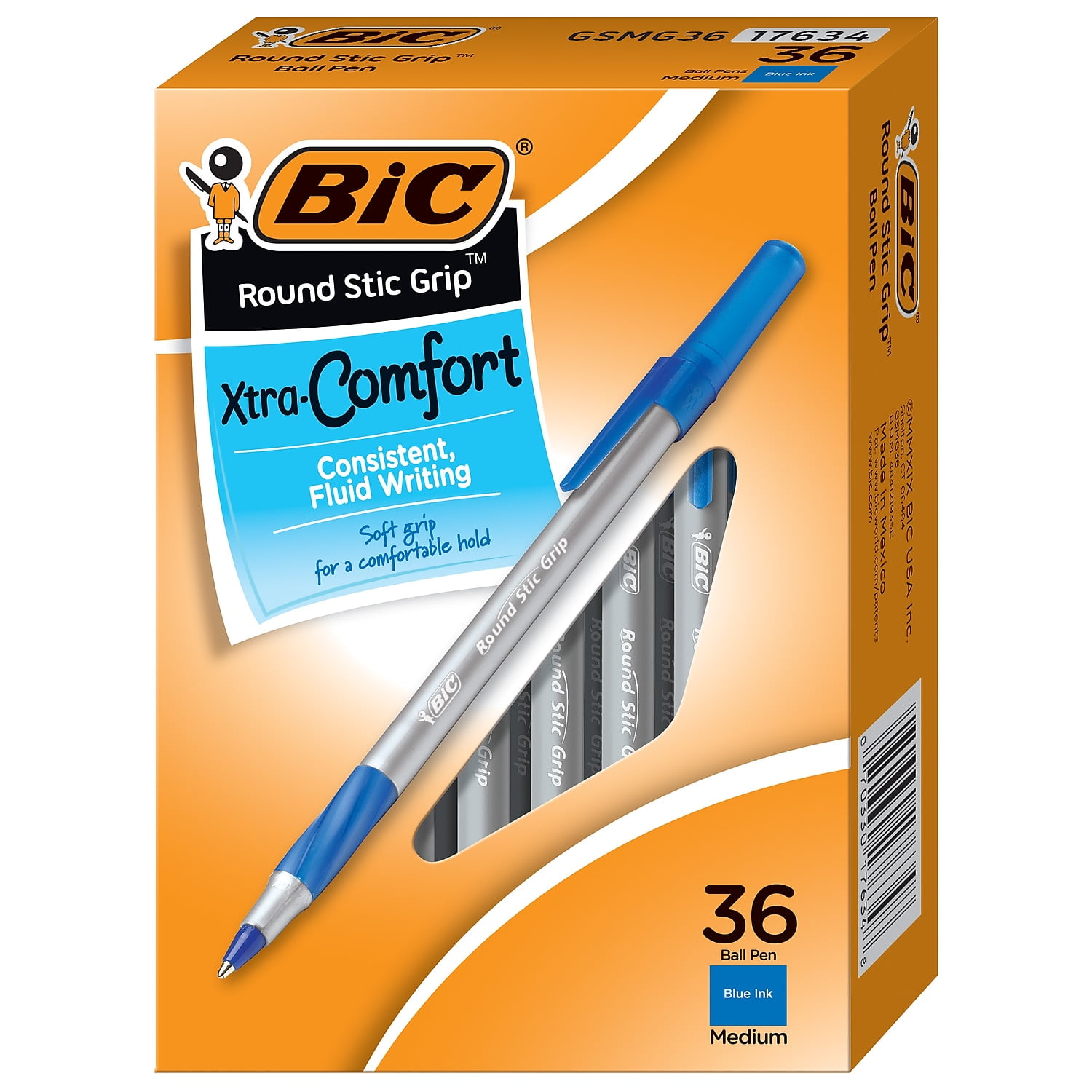 Bic - Penna a sfera Round Stic Xtra Life, tratto medio 36 Count Blue