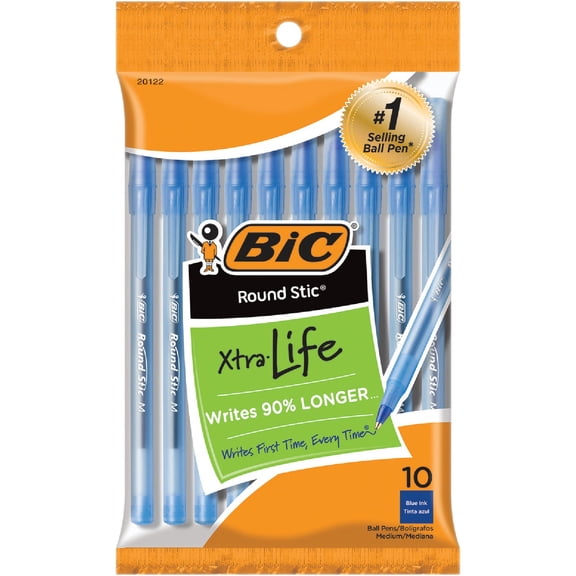 BIC Round Stic Xtra .. Life Ballpoint Pen, Medium .. Point (1.0mm), Blue, 10-Count