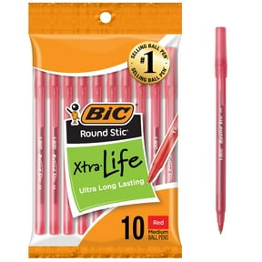 BIC Round Stic Xtra Life Ballpoint Pen, Medium Point (1.0mm), Red, 10 Count