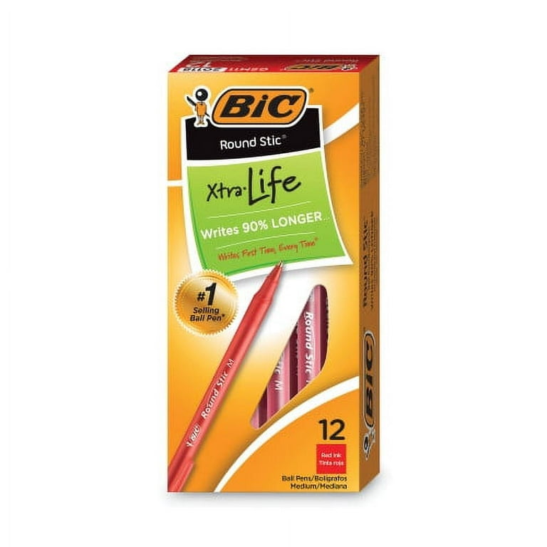 Round Stic Xtra Life Ballpoint Pen, Stick, Medium 1 mm, Red Ink, Translucent Red Barrel, Dozen Round Stic Xtra Life Ballpoint Pen, Stick, Medium 1 mm, Red Ink, Translucent Red Barrel, Dozen