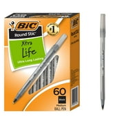 BIC Round Stic Xtra Life Ballpoint Pen, Medium Point, 1.0 mm, Black Ink, 60 Count
