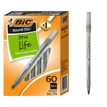 BIC Round Stic Xtra Life Ballpoint Pen, Medium Point, 1.00 mm, Black Ink, 60 Count